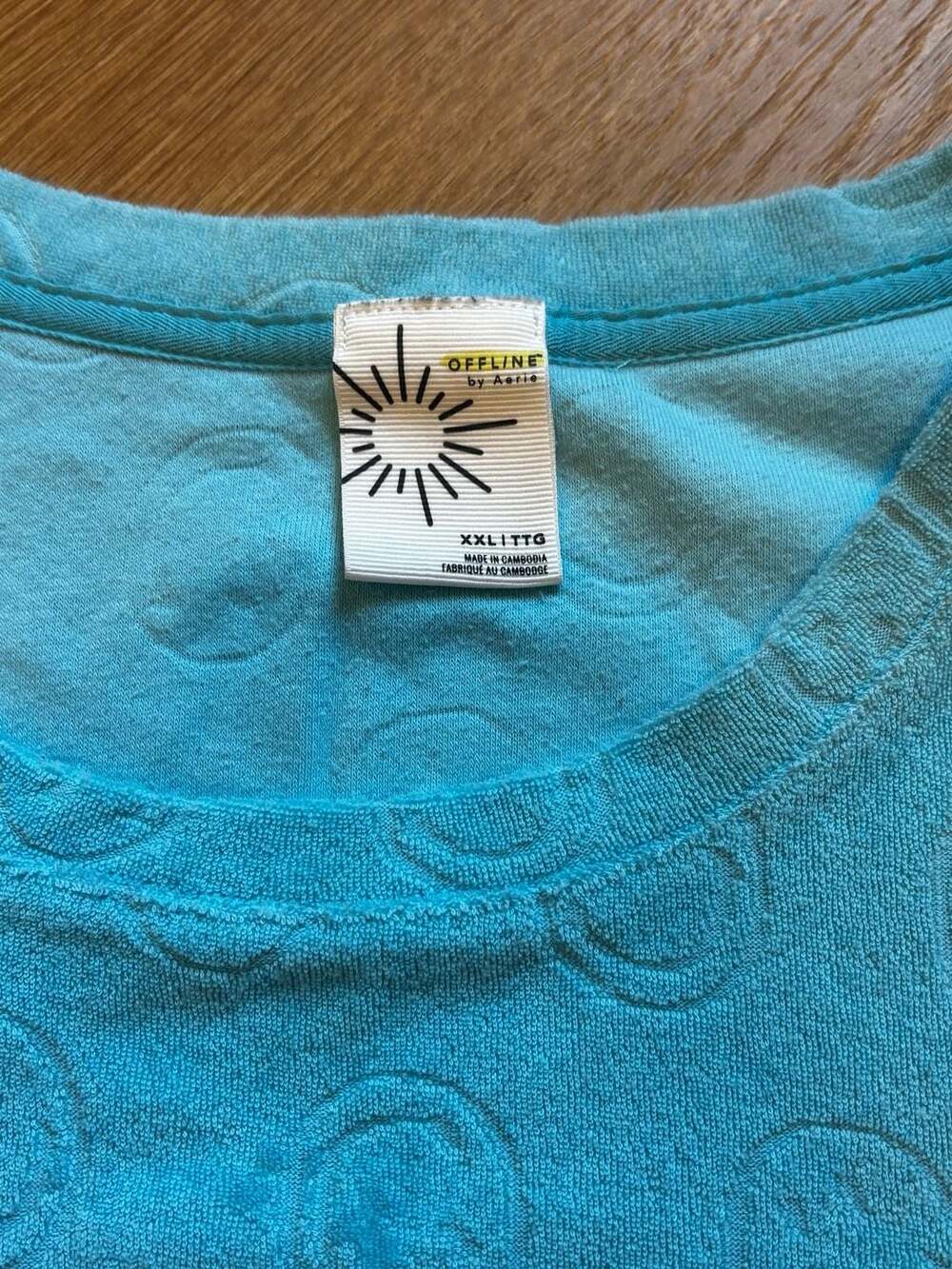 OFFLINE by Aerie Blue Terry Smiley Face Crop T-Shirt Size XXL - Picture 2 of 6